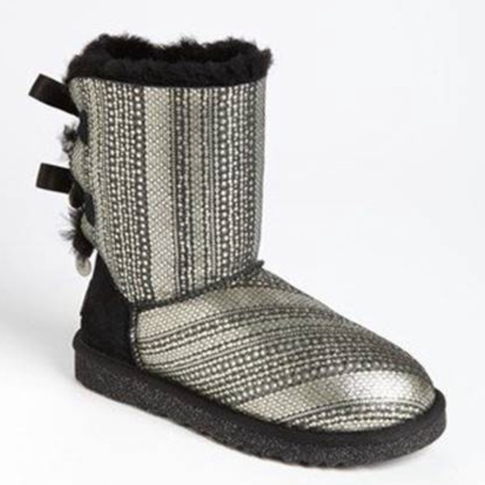 UGG Bailey Bow Black & Silver Holiday Boots